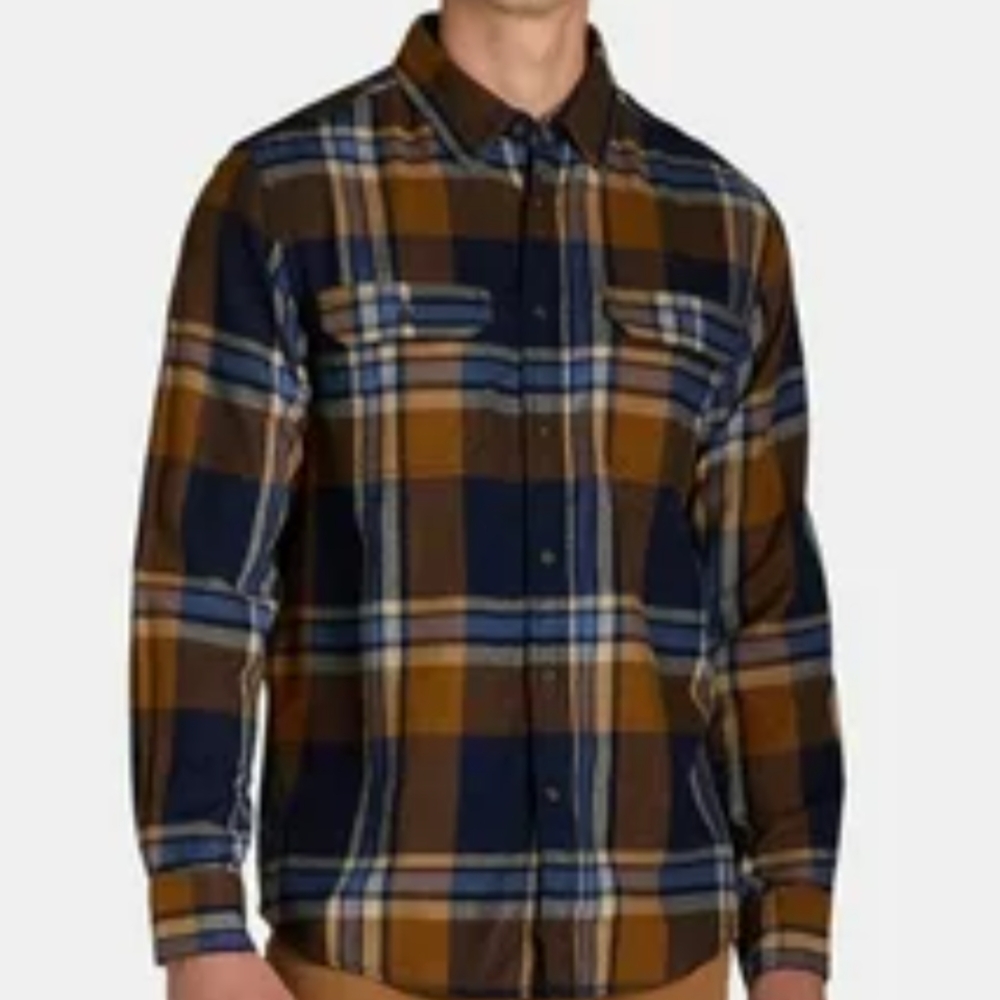 George Men's Casual Button Down Shirt - Blue and Brown Plaid